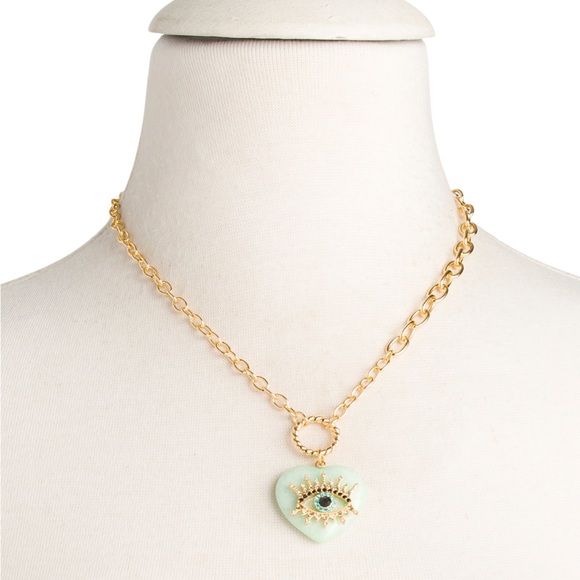 Kurt Geiger Heart With Gold Blue Evil Eye Pendant BNWT 16" To 18" Chain PL Ms - Picture 2 of 7